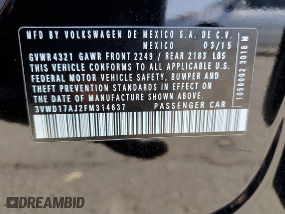 2015 Volkswagen Jetta SE with VIN 3VWD17AJ2FM314637, listed as a Copart auction lot 59715185 with 181,247 mi miles and Salvage title. Bid and sale history available at DreamBid. Image 13.