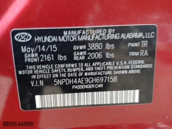 2016 Hyundai Elantra GL with VIN 5NPDH4AE9GH697158, listed as a Copart auction lot 42976805 with 67,883 mi miles and Salvage Title. Bid and sale history available at carsss.com. Image 15.