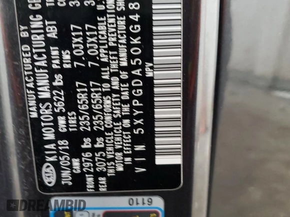 2019 Kia Sorento LX with VIN 5XYPGDA50KG482901, listed as a Copart auction lot 49705855 with 224,690 mi miles and Clean Title. Bid and sale history available at DreamBid. Image 14.