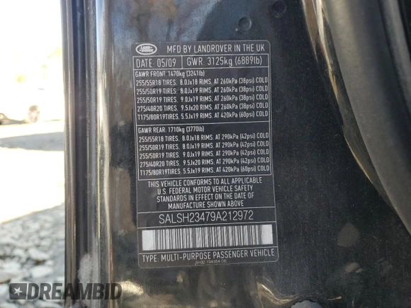 2009 Land Rover Range Rover Sport SC z VIN SALSH23479A212972, wystawiony jako Copart lot #82089474 z przebiegiem 177 587 mil mil oraz Szkoda całkowita • Salvage title. Historia ofert i sprzedaży dostępna na DreamBid. Obrazek 14.