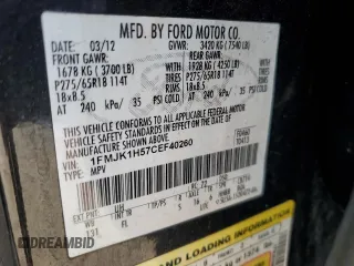 2012 Ford Expedition Max King Ranch с VIN 1FMJK1H57CEF40260, выставлен на аукционе Copart как лот 49043955 с пробегом Не указан миль и Списание • Salvage title. История ставок и продаж доступна на DreamBid. Изображение 14.