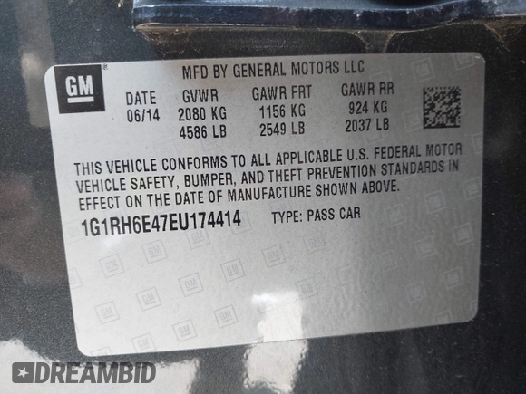 2014 Chevrolet Volt with VIN 1G1RH6E47EU174414, listed as a IAAI auction lot 41826410 with 125,703 mi miles and . Bid and sale history available at carsss.com. Image 9.