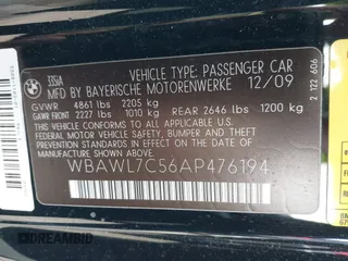 2010 BMW 3 Series 335i with VIN WBAWL7C56AP476194, listed as a IAAI auction lot 41397024 with 69,346 mi miles. Bid and sale history available at carsss.com. Image 9.