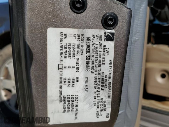 2005 Saturn Relay 3 with VIN 5GZDV23L15D194668, listed as a Copart auction lot 49171695 with 318,155 mi miles and Salvage Title. Bid and sale history available at DreamBid. Image 15.