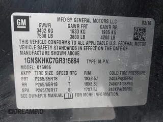 2016 Chevrolet Suburban LT z VIN 1GNSKHKC7GR315884, wystawiony jako IAAI lot #41977108 z przebiegiem 138 902 mil mil oraz . Historia ofert i sprzedaży dostępna na DreamBid. Obrazek 9.