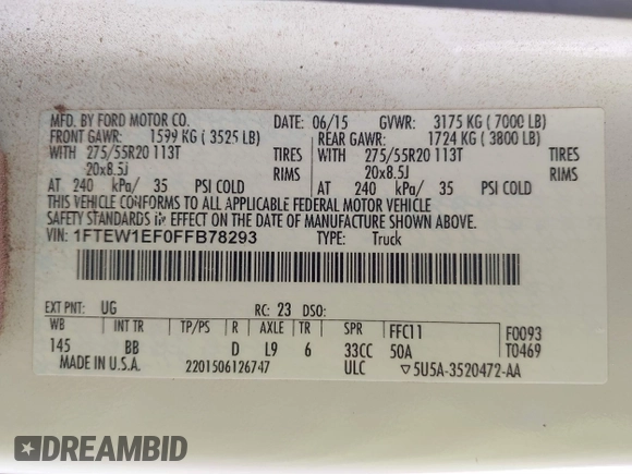 2015 Ford F-150 XLT с VIN 1FTEW1EF0FFB78293, выставлен на аукционе IAAI как лот 41870190 с пробегом 164 225 миль миль и . История ставок и продаж доступна на DreamBid. Изображение 9.