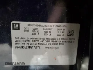 2011 Buick Regal CXL RL1 with VIN 2G4GN5ECXB9176672, listed as a Copart auction lot 82751464 with Not Provided miles and Salvage Title. Bid and sale history available at DreamBid. Image 12.