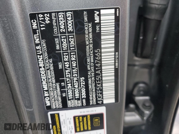 2020 Mercedes-Benz GLS 450 with VIN 4JGFF5KE5LA147665, listed as a Copart auction lot 55346945 with 58,211 mi miles and Salvage Title. Bid and sale history available at DreamBid. Image 13.