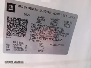2021 Chevrolet Equinox LT with VIN 3GNAXTEVXMS111392, listed as a IAAI auction lot 42821251 with 63,868 mi miles and . Bid and sale history available at DreamBid. Image 12.