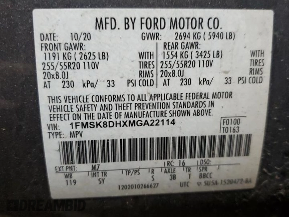 2021 Ford Explorer XLT with VIN 1FMSK8DHXMGA22114, listed as a Copart auction lot 52604955 with 212,538 mi miles and Salvage Title. Bid and sale history available at carsss.com. Image 13.