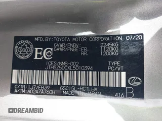2020 Lexus RC with VIN JTHSZ5DCXL5010394, listed as a IAAI auction lot 41879283 with 22,112 mi miles and . Bid and sale history available at DreamBid. Image 9.