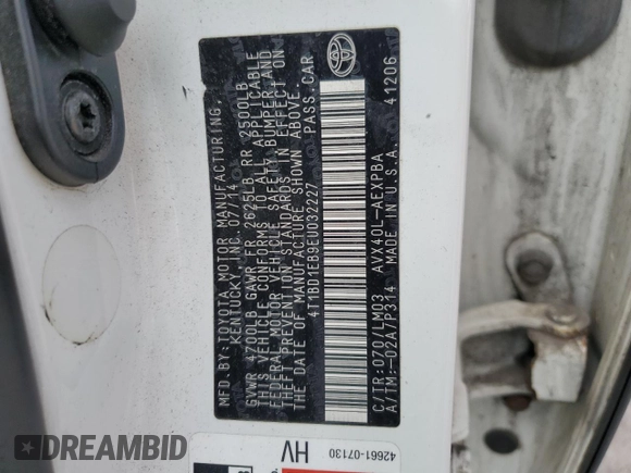 2014 Toyota Avalon Limited z VIN 4T1BD1EB9EU032227, wystawiony jako Copart lot #57016995 z przebiegiem 210 611 mil mil oraz Szkoda całkowita • Salvage title. Historia ofert i sprzedaży dostępna na DreamBid. Obrazek 12.