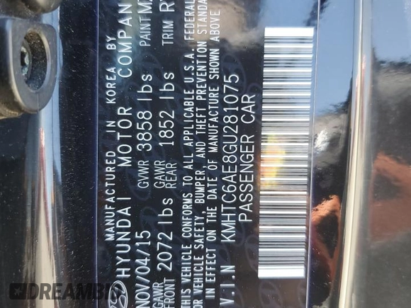 2016 Hyundai Veloster Turbo with VIN KMHTC6AE8GU281075, listed as a Copart auction lot 61605505 with 125,904 mi miles and Salvage title. Bid and sale history available at DreamBid. Image 12.