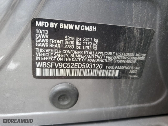 2014 BMW M5 with VIN WBSFV9C52ED593120, listed as a Copart auction lot 64427394 with 80,546 mi miles and Clean Title. Bid and sale history available at carsss.com. Image 12.