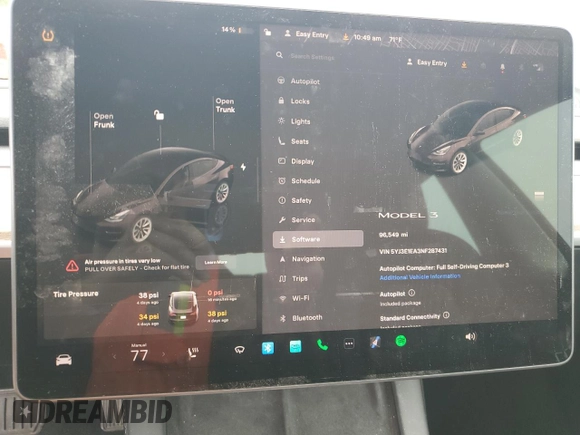 2022 Tesla Model 3 z VIN 5YJ3E1EA3NF287431, wystawiony jako Copart lot #58209025 z przebiegiem 96 549 mil mil oraz Czysty tytuł • Clean title. Historia ofert i sprzedaży dostępna na DreamBid. Obrazek 9.