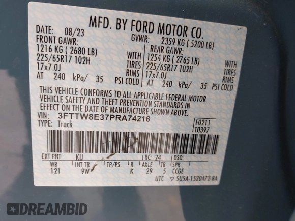2023 Ford Maverick XL z VIN 3FTTW8E37PRA74216, wystawiony jako IAAI lot #41852290 z przebiegiem 21 849 mil mil oraz . Historia ofert i sprzedaży dostępna na DreamBid. Obrazek 9.