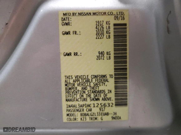 2017 Nissan Altima 2.5 SR with VIN 1N4AL3AP1HC125632, listed as a Copart auction lot 47281335 with 81,388 mi miles and Salvage Title. Bid and sale history available at carsss.com. Image 13.