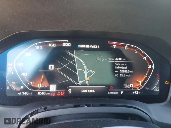 2022 BMW 2 Series M240i xDrive with VIN 3MW53CM09N8C66684, listed as a Copart auction lot 61736535 with 26,905 mi miles and Salvage title. Bid and sale history available at DreamBid. Image 9.