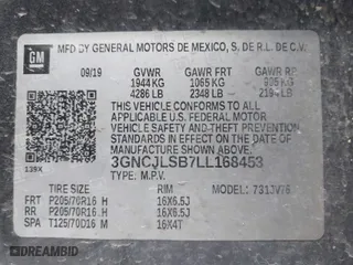 2020 Chevrolet Trax LT with VIN 3GNCJLSB7LL168453, listed as a IAAI auction lot 41568602 with 76,610 mi miles. Bid and sale history available at carsss.com. Image 9.