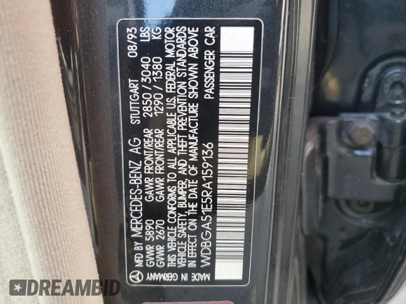 1994 Mercedes-Benz S with VIN WDBGA51E5RA159136, listed as a Copart auction lot 86790254 with 79,921 mi miles and Non Repairable. Bid and sale history available at DreamBid. Image 13.