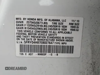 2014 Acura MDX Advance with VIN 5FRYD4H87EB027647, listed as a Copart auction lot 60404595 with 172,899 mi miles and Salvage title. Bid and sale history available at DreamBid. Image 13.