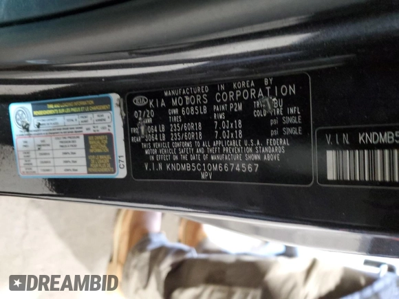 2021 Kia Sedona EX with VIN KNDMB5C10M6674567, listed as a Copart auction lot 42062125 with 66,235 mi miles and Salvage Title. Bid and sale history available at carsss.com. Image 15.