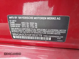2013 BMW 3 Series 328i with VIN WBA3A5C51DF353779, listed as a IAAI auction lot 42036730 with 133,674 mi miles. Bid and sale history available at carsss.com. Image 9.