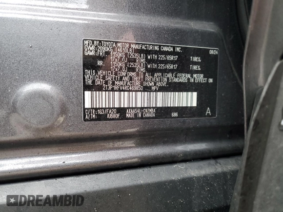 2024 Toyota RAV4 XLE with VIN 2T3P1RFV4RC469850, listed as a Copart auction lot 52012855 with 4,671 mi miles and Salvage Title. Bid and sale history available at DreamBid. Image 14.