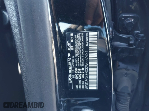 2019 Mercedes-Benz A 220 with VIN WDD3G4EBXKW002421, listed as a IAAI auction lot 41155602 with 141,268 mi miles and . Bid and sale history available at DreamBid. Image 9.
