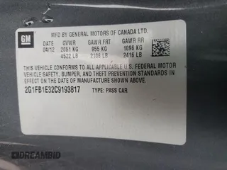 2012 Chevrolet Camaro 1LT with VIN 2G1FB1E32C9193817, listed as a Copart auction lot 56975745 with 114,105 mi miles and Salvage title. Bid and sale history available at DreamBid. Image 12.