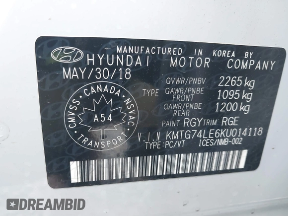 2019 Genesis G70 3.3T Advanced with VIN KMTG74LE6KU014118, listed as a IAAI auction lot 41752512 with 51,817 mi miles. Bid and sale history available at carsss.com. Image 9.