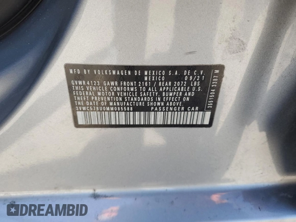 2021 Volkswagen Jetta S with VIN 3VWC57BU0MM085588, listed as a Copart auction lot 52607145 with 103,749 mi miles and Salvage title. Bid and sale history available at DreamBid. Image 13.