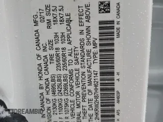 2017 Honda CR-V EX-L with VIN 2HKRW2H87HH621147, listed as a Copart auction lot 43910075 with Not Provided miles and Non Repairable. Bid and sale history available at carsss.com. Image 14.