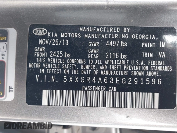2014 Kia Optima SX Turbo with VIN 5XXGR4A63EG291596, listed as a IAAI auction lot 41385491 with 265,017 mi miles and . Bid and sale history available at DreamBid. Image 9.
