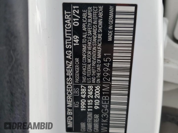 2021 Mercedes-Benz A 220 с VIN W1K3G4EB1MJ299451, выставлен на аукционе Copart как лот 50996405 с пробегом 34 712 миль миль и Списание • Salvage title. История ставок и продаж доступна на DreamBid. Изображение 12.
