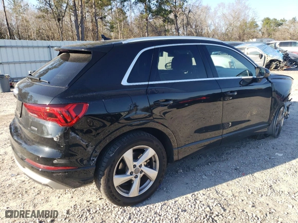 2020 Audi Q3 Premium Plus with VIN WA1BECF35L1103758, listed as a Copart auction lot 46740815 with 49792 miles and Salvage Title. Bid and sale history available at carsss.com. Image 3.
