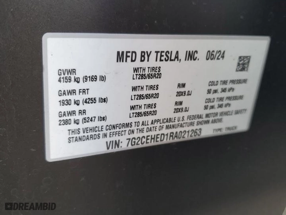 2024 Tesla Cybertruck with VIN 7G2CEHED1RA021263, listed as a Copart auction lot 89275525 with 4,114 mi miles and Salvage Title. Bid and sale history available at carsss.com. Image 12.