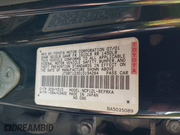 2001 Toyota ECHO с VIN JTDBT123010194284, выставлен на аукционе IAAI как лот 42543214 с пробегом 220 652 миль миль и . История ставок и продаж доступна на DreamBid. Изображение 9.