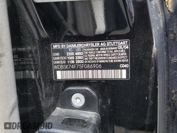 2005 Mercedes-Benz SL 55 AMG with VIN WDBSK74F75F086906, listed as a Copart auction lot 58482615 with 100,111 mi miles and Clean title. Bid and sale history available at DreamBid. Image 12.