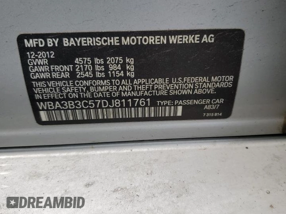 2013 BMW 3 Series 328i xDrive z VIN WBA3B3C57DJ811761, wystawiony jako Copart lot #60715455 z przebiegiem 111 198 mil mil oraz Szkoda całkowita • Salvage title. Historia ofert i sprzedaży dostępna na DreamBid. Obrazek 12.