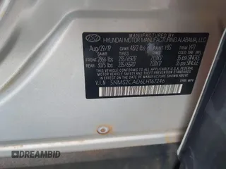 2020 Hyundai Santa Fe SE with VIN 5NMS2CAD6LH167246, listed as a IAAI auction lot 42202836 with Not provided miles and . Bid and sale history available at DreamBid. Image 9.