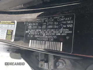 2021 Hyundai Venue SE with VIN KMHRB8A30MU089295, listed as a IAAI auction lot 42037102 with 76,936 mi miles and . Bid and sale history available at DreamBid. Image 9.