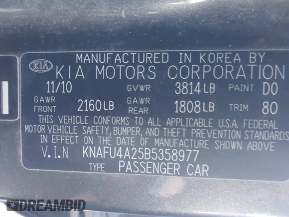 2011 Kia Forte EX with VIN KNAFU4A25B5358977, listed as a IAAI auction lot 40992404 with 137,478 mi miles. Bid and sale history available at carsss.com. Image 9.