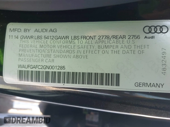 2016 Audi A6 3.0T Premium Plus with VIN WAUFGAFC2GN001285, listed as a IAAI auction lot 41938989 with 119,687 mi miles. Bid and sale history available at carsss.com. Image 9.