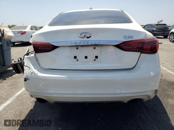 2018 Infiniti Q50 Luxe with VIN JN1EV7APXJM350096, listed as a Copart auction lot 59754334 with 46,798 mi miles and Salvage title. Bid and sale history available at DreamBid. Image 6.