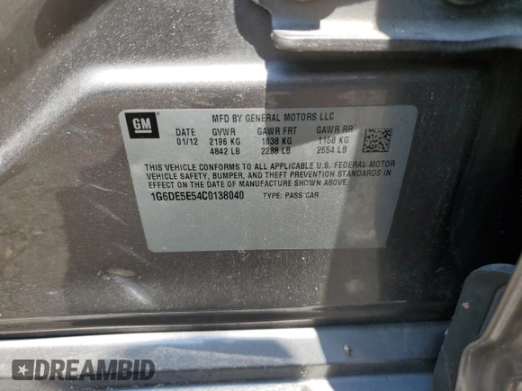 2012 Cadillac CTS Luxury with VIN 1G6DE5E54C0138040, listed as a Copart auction lot 61997305 with 140,996 mi miles and Salvage title. Bid and sale history available at DreamBid. Image 12.