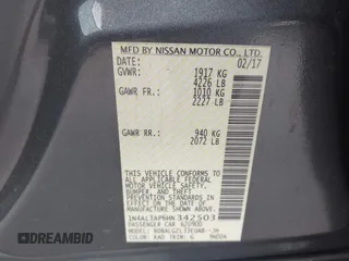 2017 Nissan Altima S with VIN 1N4AL3AP6HN342503, listed as a IAAI auction lot 41468872 with 122,836 mi miles and . Bid and sale history available at DreamBid. Image 9.