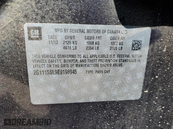 2014 Chevrolet Impala LT with VIN 2G1115SL9E9198945, listed as a Copart auction lot 52450835 with 46,595 mi miles and Clean Title. Bid and sale history available at DreamBid. Image 12.