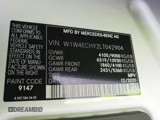 2020 Mercedes-Benz Sprinter Cargo with VIN W1W4ECHY2LT042904, listed as a IAAI auction lot 41567553 with 218,889 mi miles and . Bid and sale history available at carsss.com. Image 9.