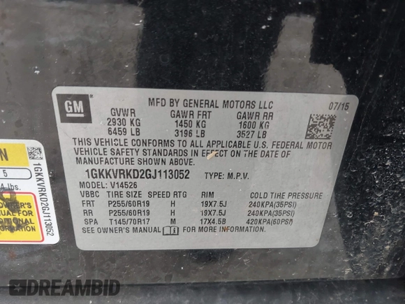 2016 GMC Acadia SLT with VIN 1GKKVRKD2GJ113052, listed as a IAAI auction lot 41624175 with 131,159 mi miles. Bid and sale history available at carsss.com. Image 9.
